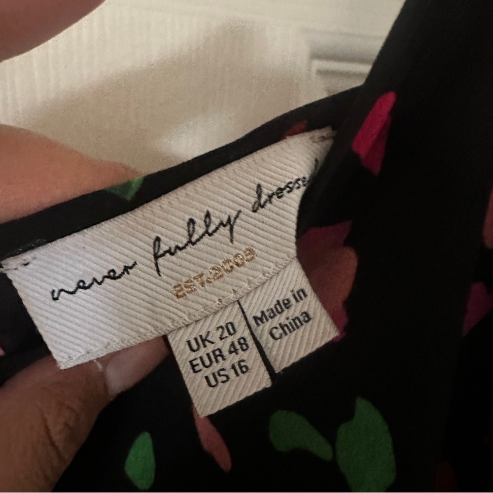 Never Fully Dressed Black Dress with Pink and Green Floral - Picture 3 of 9